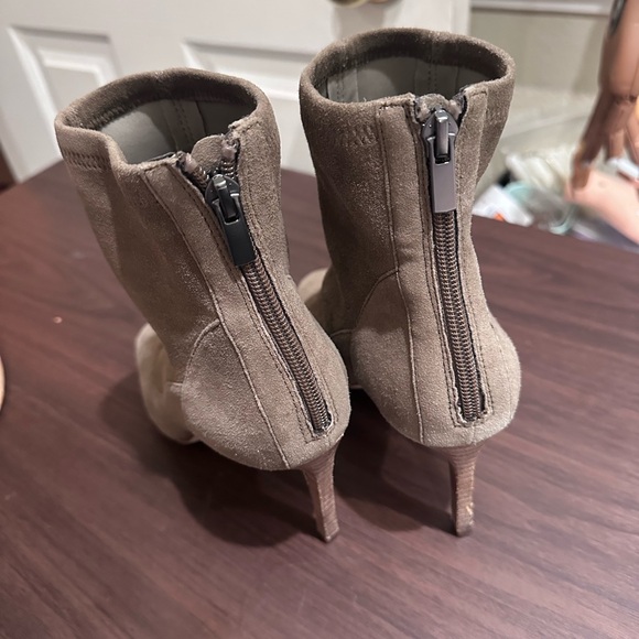 Beige Suede Peep-Toe Ankle Boots - Picture 2 of 2